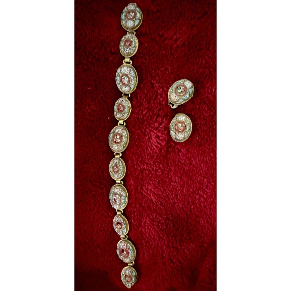 6.25” Fabbrica Angelo Pessar Vintage/Antique Mosaic Bracelet & Earring Set READ